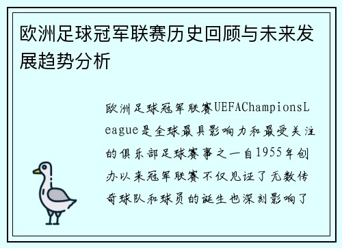 欧洲足球冠军联赛历史回顾与未来发展趋势分析